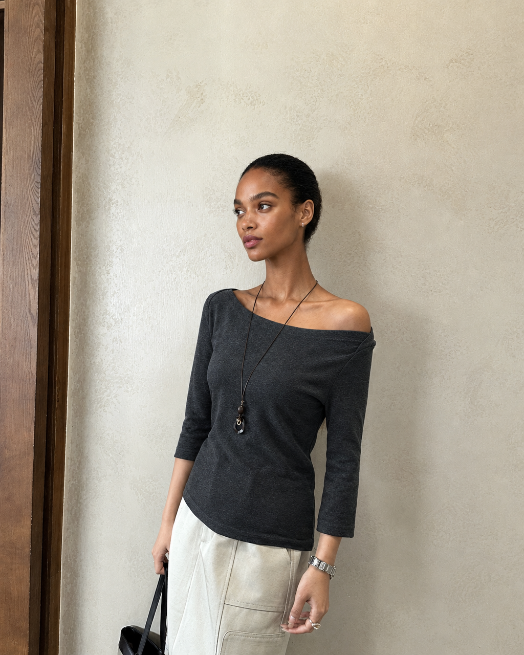 Almorie Pendant Off-Shoulder Top - Dark Gray - view 4 of 5