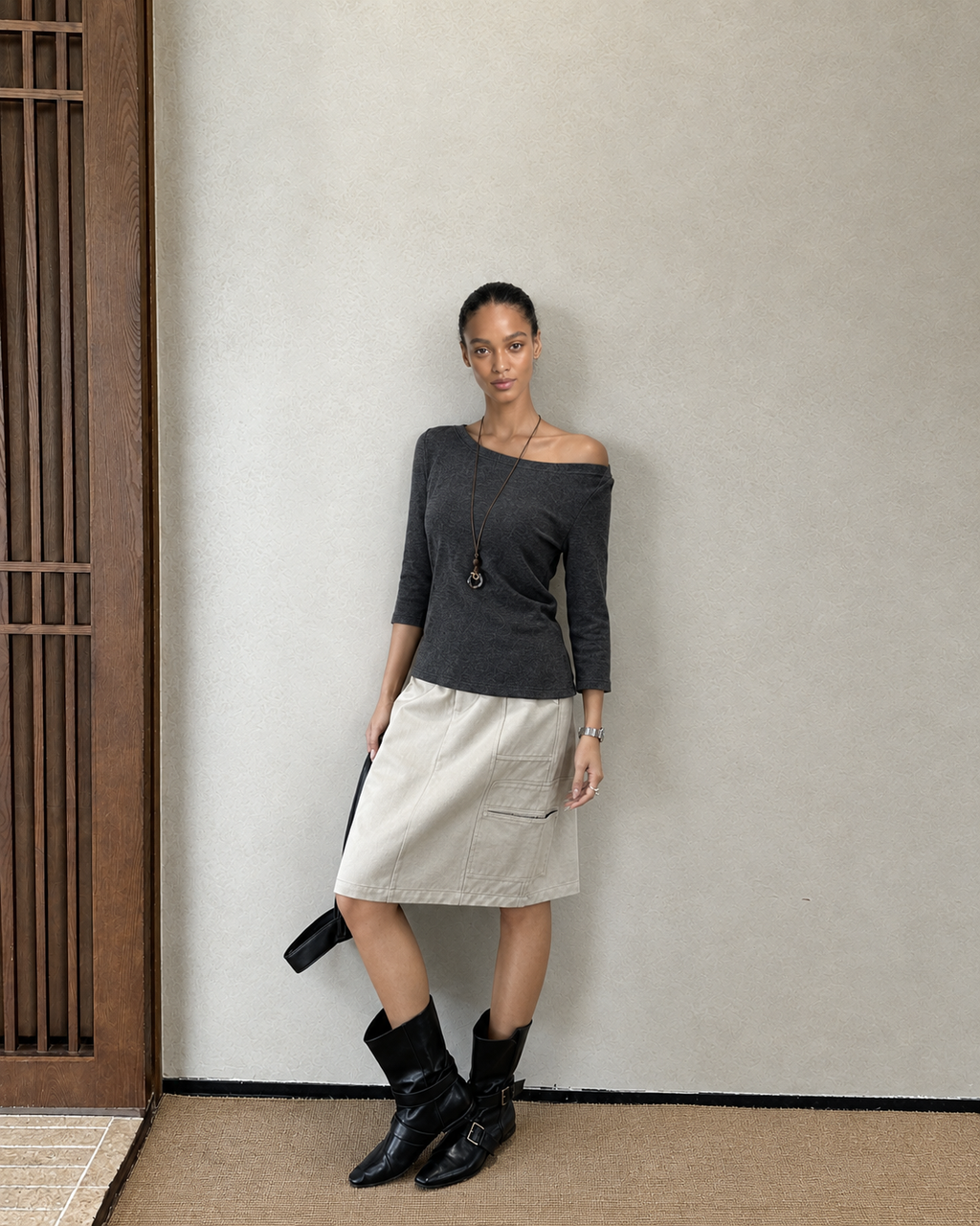 Almorie Pendant Off-Shoulder Top - Dark Gray - view 5 of 5